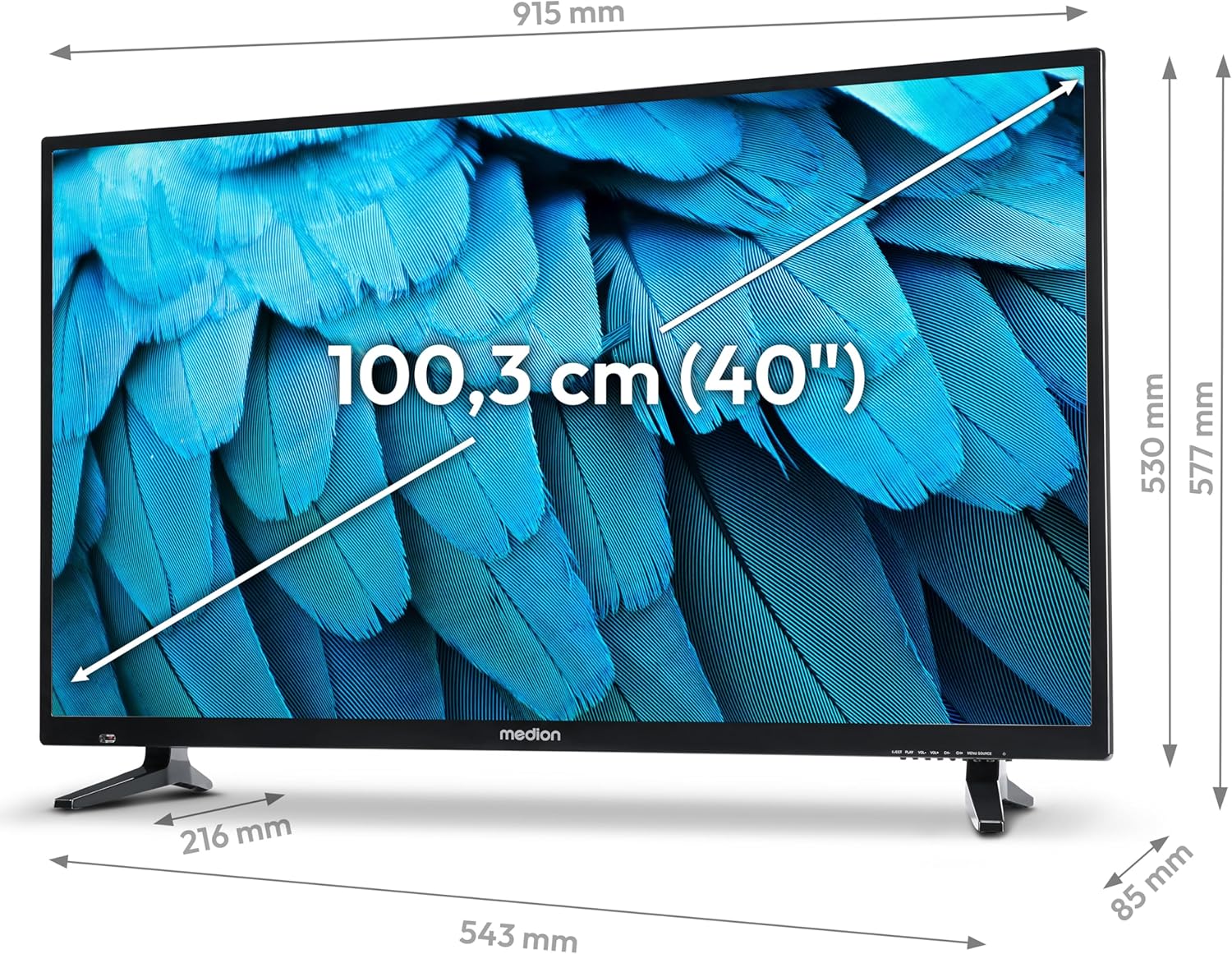 MEDION E14080 (MD 30224) Téléviseur Full HD 100,3 cm (40 Pouces) (Lecteur DVD intégré, récepteur Triple Tuner DVB-T2 DVB-C DVB-S2, 2 x HDMI, VGA, USB, Mediaplayer, CI+)