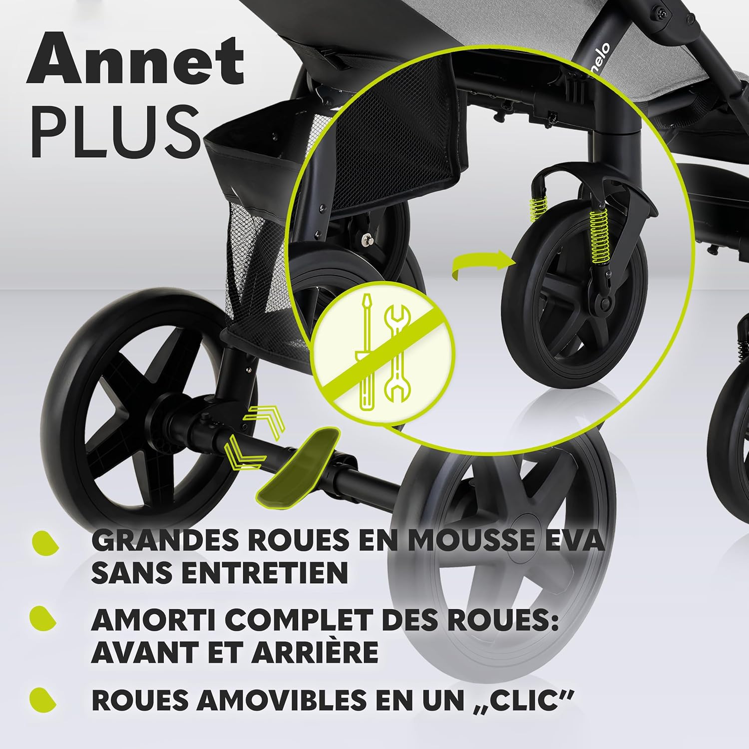LIONELO Annet Plus poussette bebe à 22 kg, auvent avec fenêtre, roues EVA, chancelière moustiquaire porte-gobelet, réglage du dossier jusqu’à la position couchée (Dreamin, PLUS)