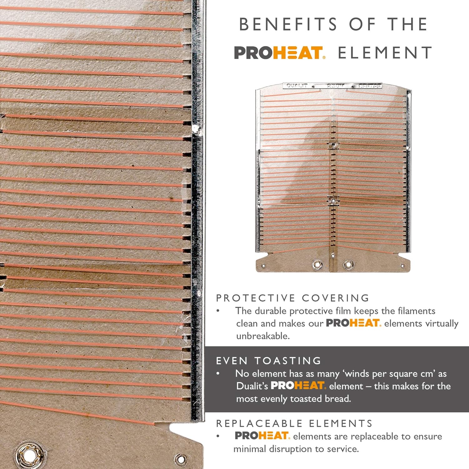 Dualit 40344 Grille-pain classique 4 tranches en acier inoxydable fabriquéà la main au Royaume-Uni éléments Proheat remplaçables Chauffe deux ou quatre fentes, décongeler le pain, minuteur mécanique Pièces remplaçables Noir