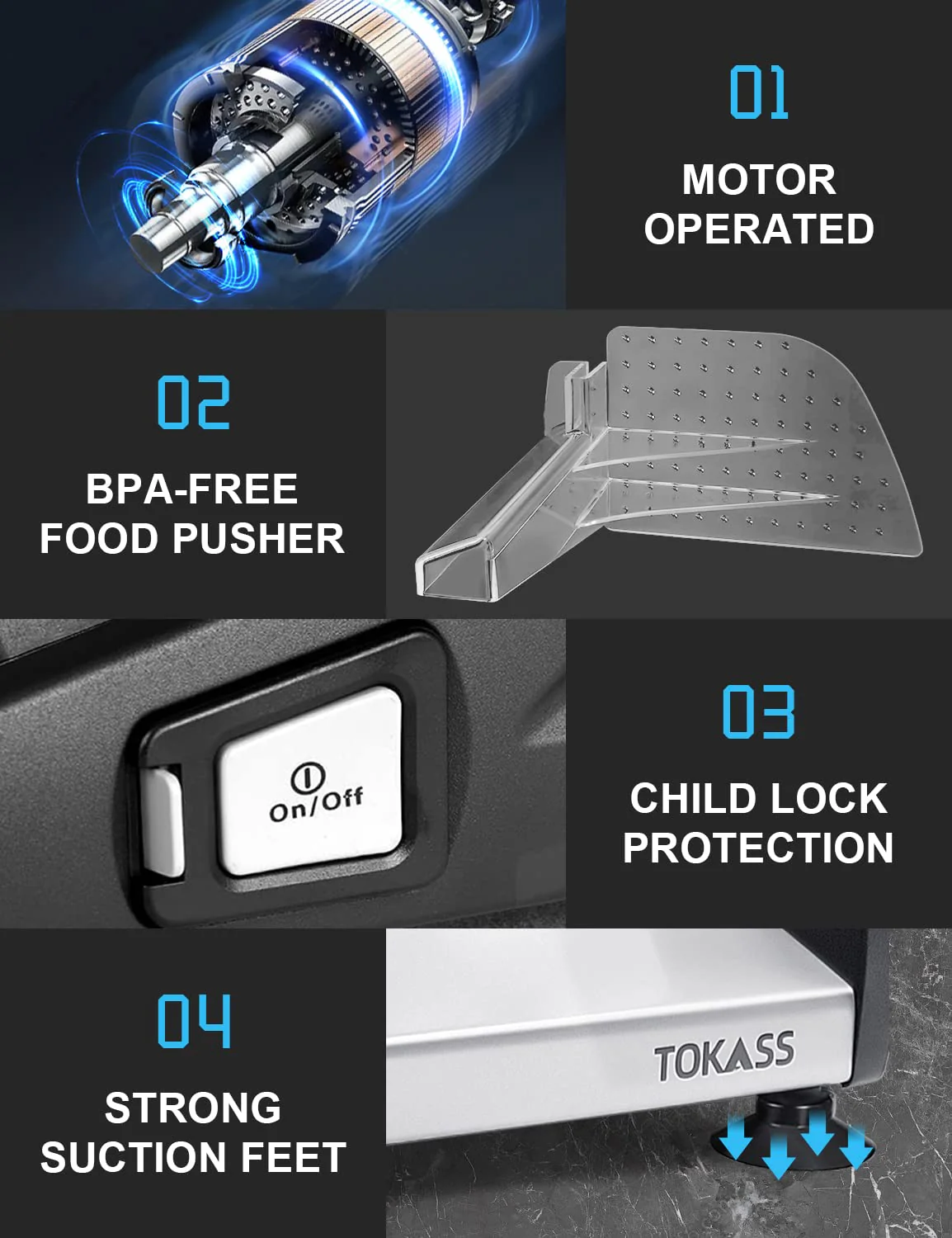 TOKASS Electric Deli Food Slicer with 7.5’’ Stainless Steel Blade