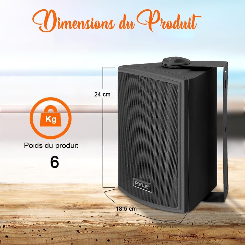 Pyle Enceinte d’Extérieur Bluetooth, Enceinte Mural étanche 240 W, Paire de Haut Parleur Imperméables, Active + Passive,Résistant à l'eau, Son Stéréo, Utilisation dans la Piscine, Patio, l'Intérieur