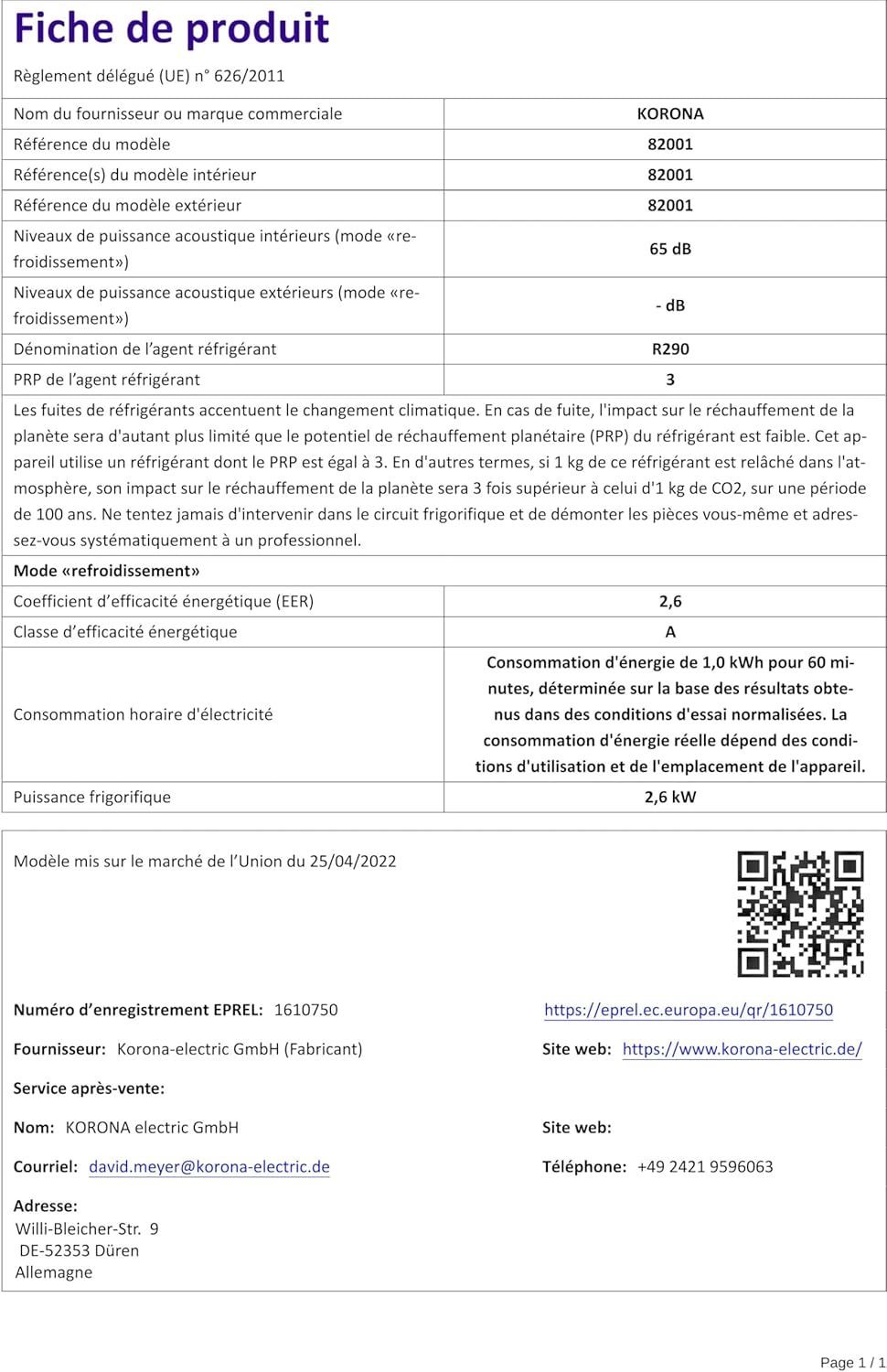 Korona 82001 Climatiseur mobile Iceberg 9.0 ECO | 9000 BTU/h | Monobloc 3en1 - Refroidisseur, déshumidificateur, ventilateur | Avec tuyau d'évacuation d'air pour la fenêtre | Pièces jusqu'à 34 m²