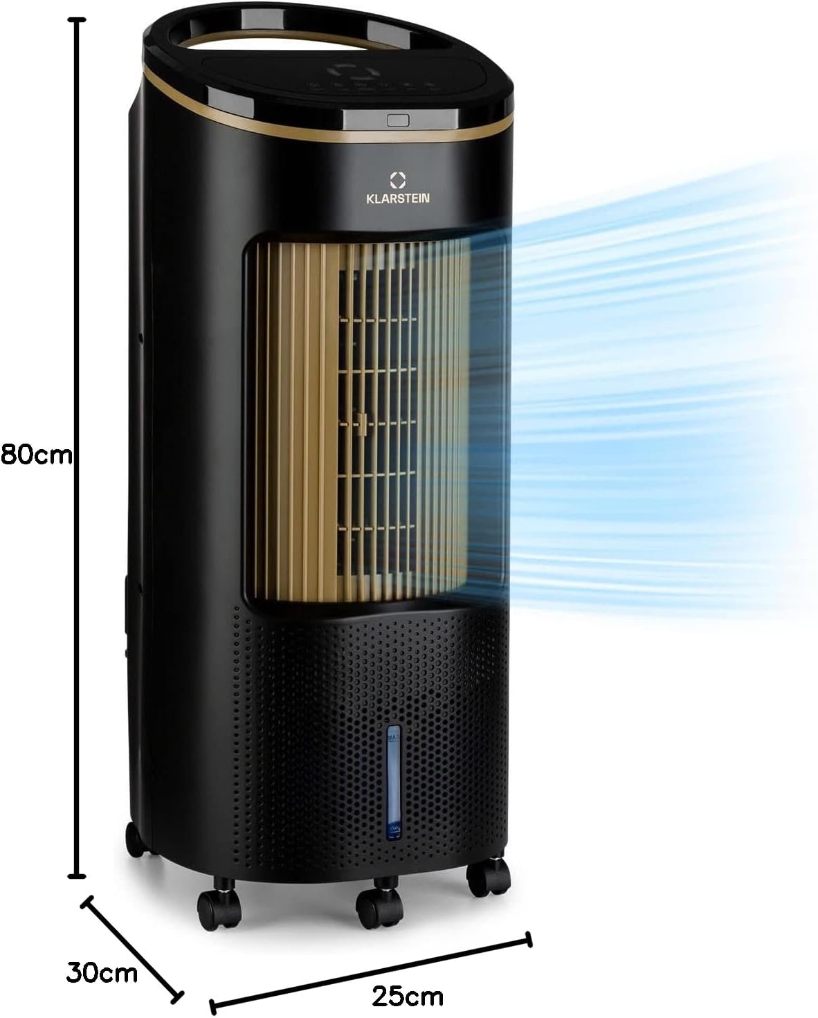 Klarstein Rafraichisseur d'Air 4 en 1, Climatiseur Portable Smart APP Mobile, Humidificateur, Ventilateur, Sans Évacuation 65W, Pack Glacons, Mode Nuit, Puissant Débit d'Air 330m³/h