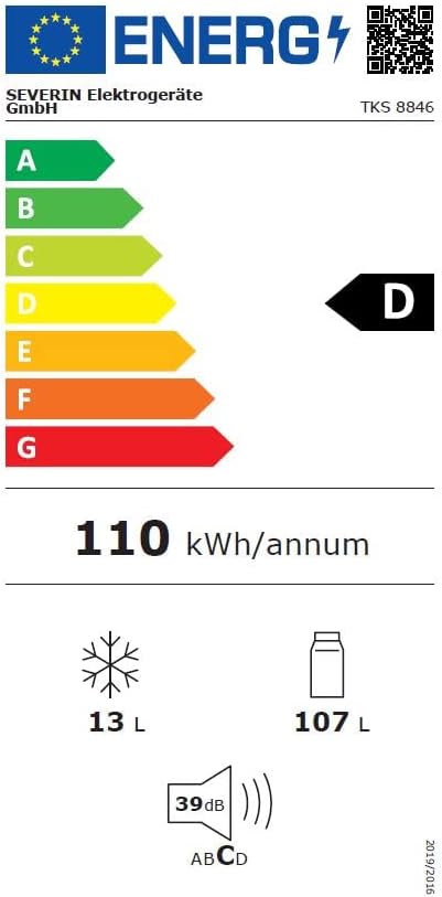 SEVERIN Combiné Table Top, Mini Bar, Mini réfrigérateur Pose libre, Réfrigérateur bar de largeur 56 cm, Volume : 120 Litres, Classe D, 110 kWh/an, 39 dB, Blanc, TKS 8846