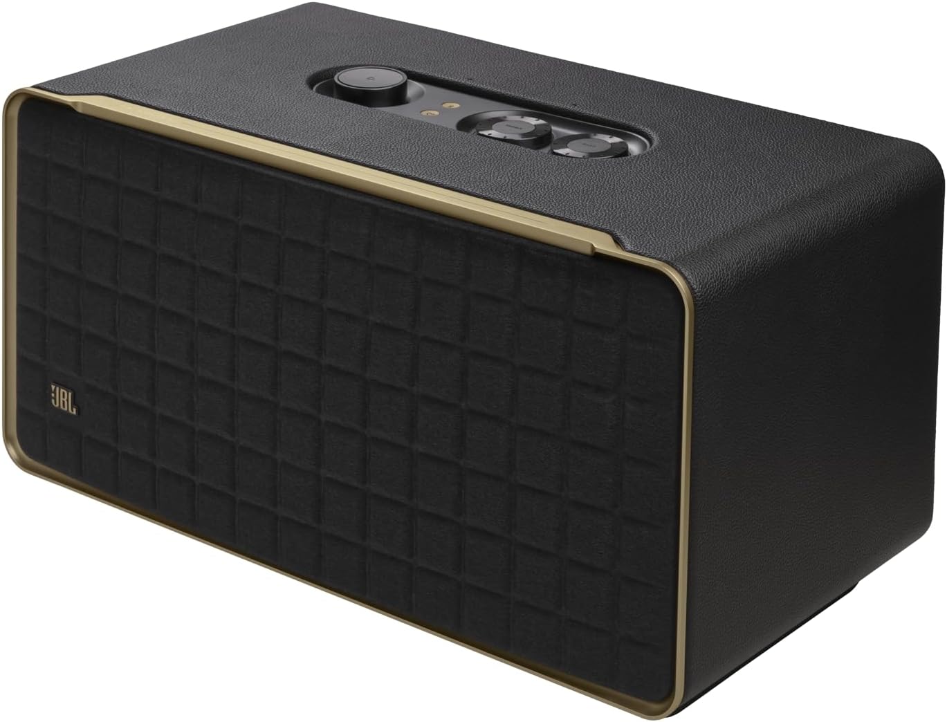 JBL Authentics 200 Enceinte Smart Home avec Wi-Fi, Bluetooth et assistants vocaux, design rétro, noire, Prise européenne (Type C)