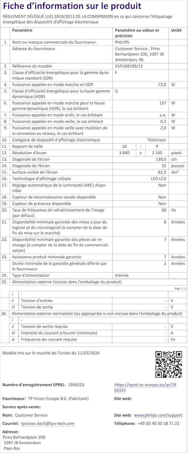 Philips Ambilight 43PUS8109 Smart TV LED 4K - Écran 43 Pouces avec Plate-Forme Pixel Precise Ultra HD, Titan OS et Son Dolby Atmos, Fonctionne avec l’Assistant Vocal Alexa et Google - Chrome satiné
