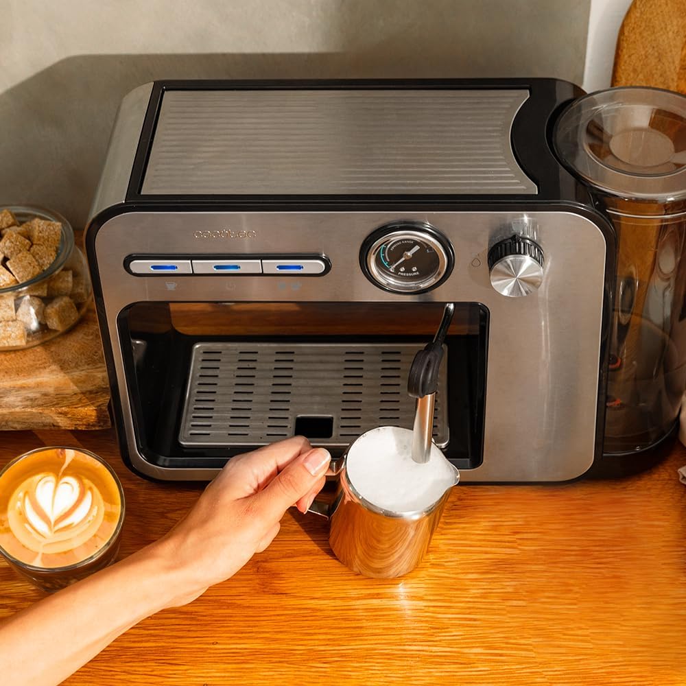 Cecotec Machine à café Express Power Espresso 20 Barista Cream. 2 Thermoblocks, 20Bars, Manomètre, Mode Auto pour 1 et 2 Café(s), Buse vapeur Orientable, Conduit pour Infusions, 2900W.