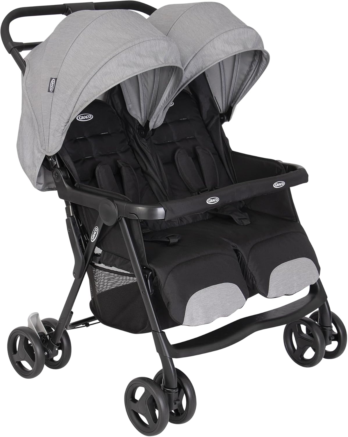 Graco DuoRider Poussette double légère, de la naissance à environ 3 ans (0-15 kg), dossiers réglables, pliable, grand panier de rangement, gris, Steeple Gray
