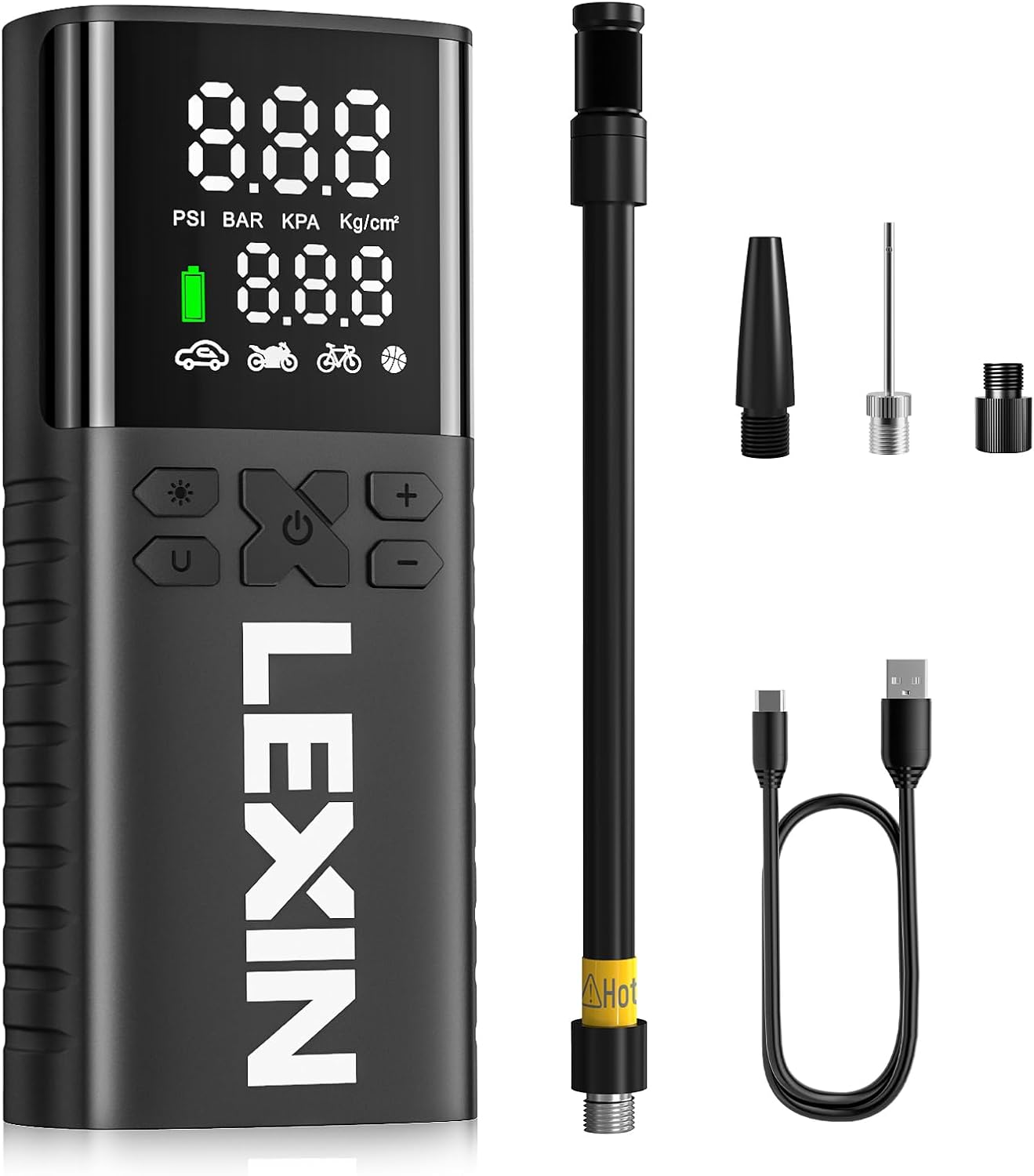 LEXIN P5 Compresseur d'Air Portatif 150PSI, Gonfleur Pneus sans Fil 5000mAh, Gonfleur lectrique l'cran LCD, Puissance Mobile, Pompe de Pneu avec Presta/Schrader pour Moto/Voiture/Vélo/Balle/Scoote