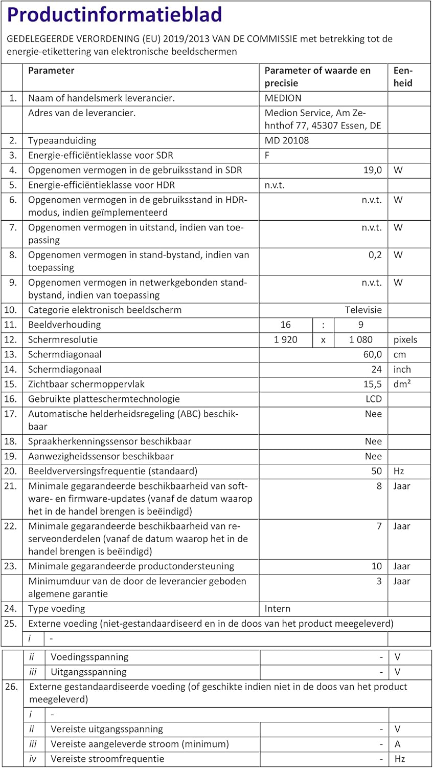 MEDION E14080 (MD 30224) Téléviseur Full HD 100,3 cm (40 Pouces) (Lecteur DVD intégré, récepteur Triple Tuner DVB-T2 DVB-C DVB-S2, 2 x HDMI, VGA, USB, Mediaplayer, CI+)