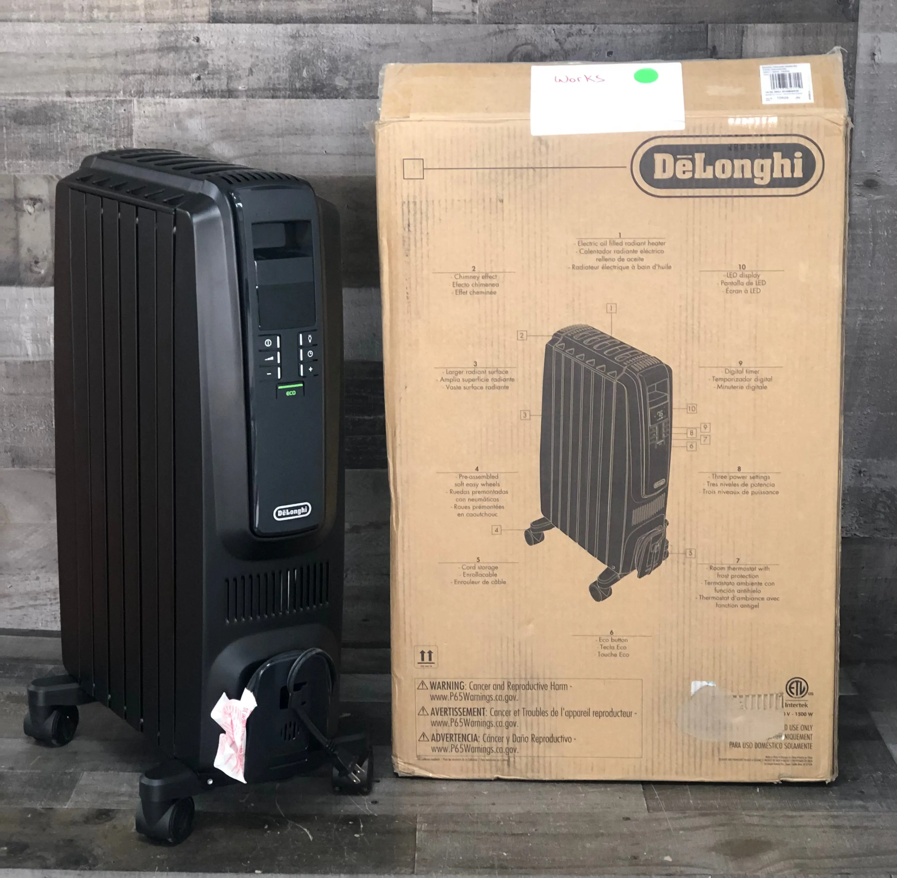 De'Longhi Oil-Filled Radiator Space Heater, Quiet 1500W, Adjustable Thermostat, 3 Heat Settings, Timer, Energy Saving, Safety Features, White, Dragon TRD40615EBKCA, Black