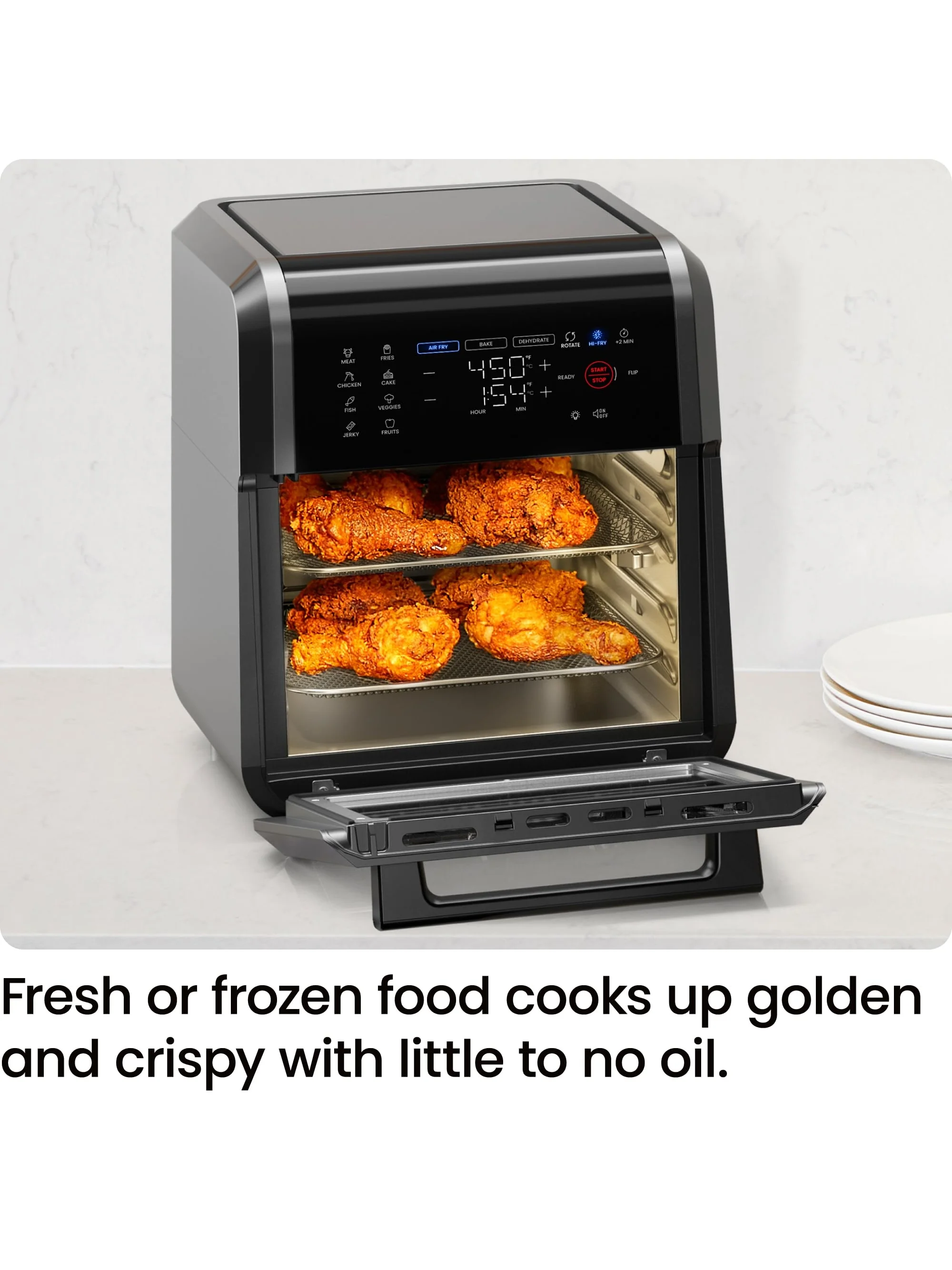 CHEFMAN Multifunctional Digital Air Fryer+ Rotisserie, Dehydrator, Convection Oven, 17 Touch Screen Presets Fry, Roast, Dehydrate, Bake, XL 10L Family Size, Auto Shutoff, Large Easy-View Window, Black