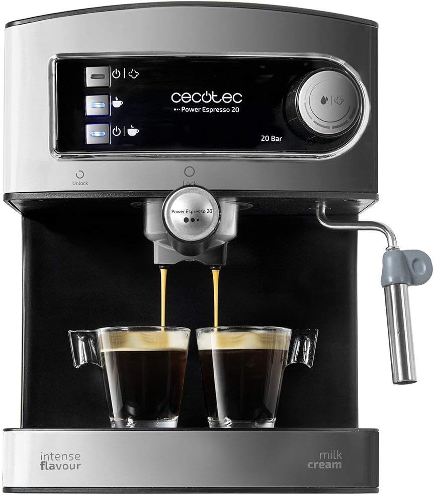 Cecotec Machine à café Express Power Espresso 20 Barista Cream. 2 Thermoblocks, 20Bars, Manomètre, Mode Auto pour 1 et 2 Café(s), Buse vapeur Orientable, Conduit pour Infusions, 2900W.