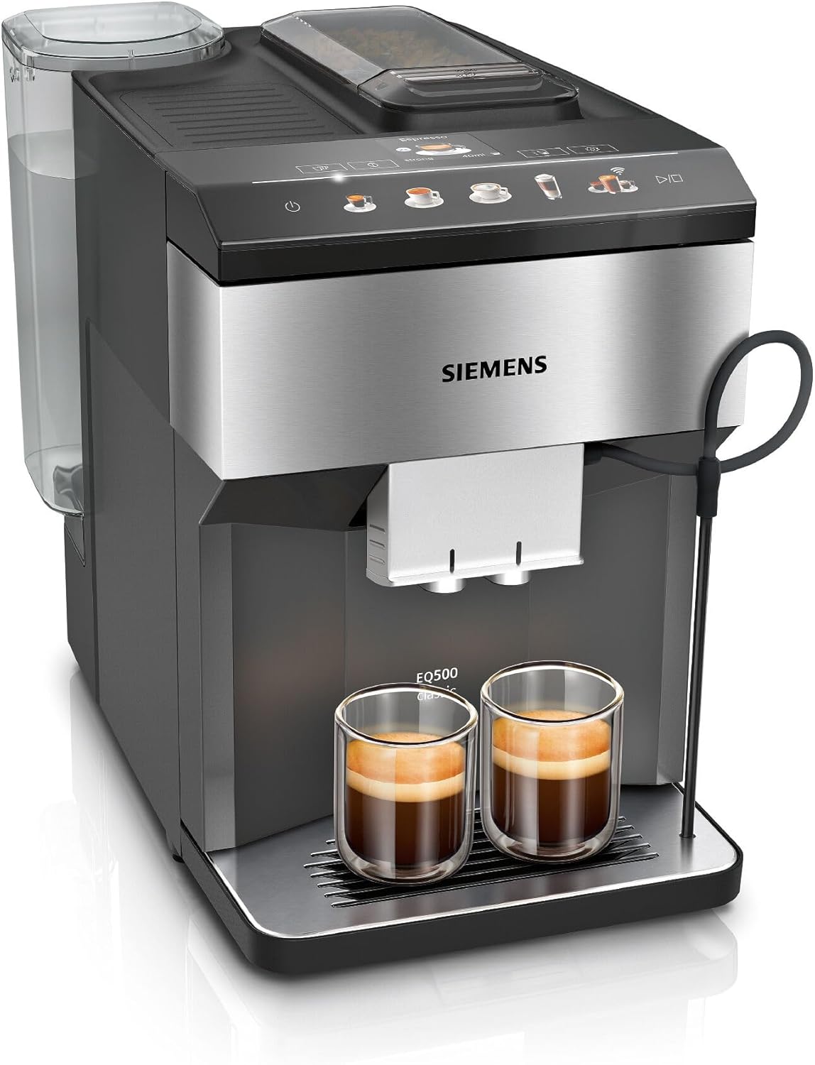 SIEMENS, machine à café tout automatique, EQ.500 integral, aromaDouble Shot, système autoMilk Clean, ceramDrive, affichage coffeeSelect, oneTouch DoubleCup, Noir saphir métallique, TQ505R09