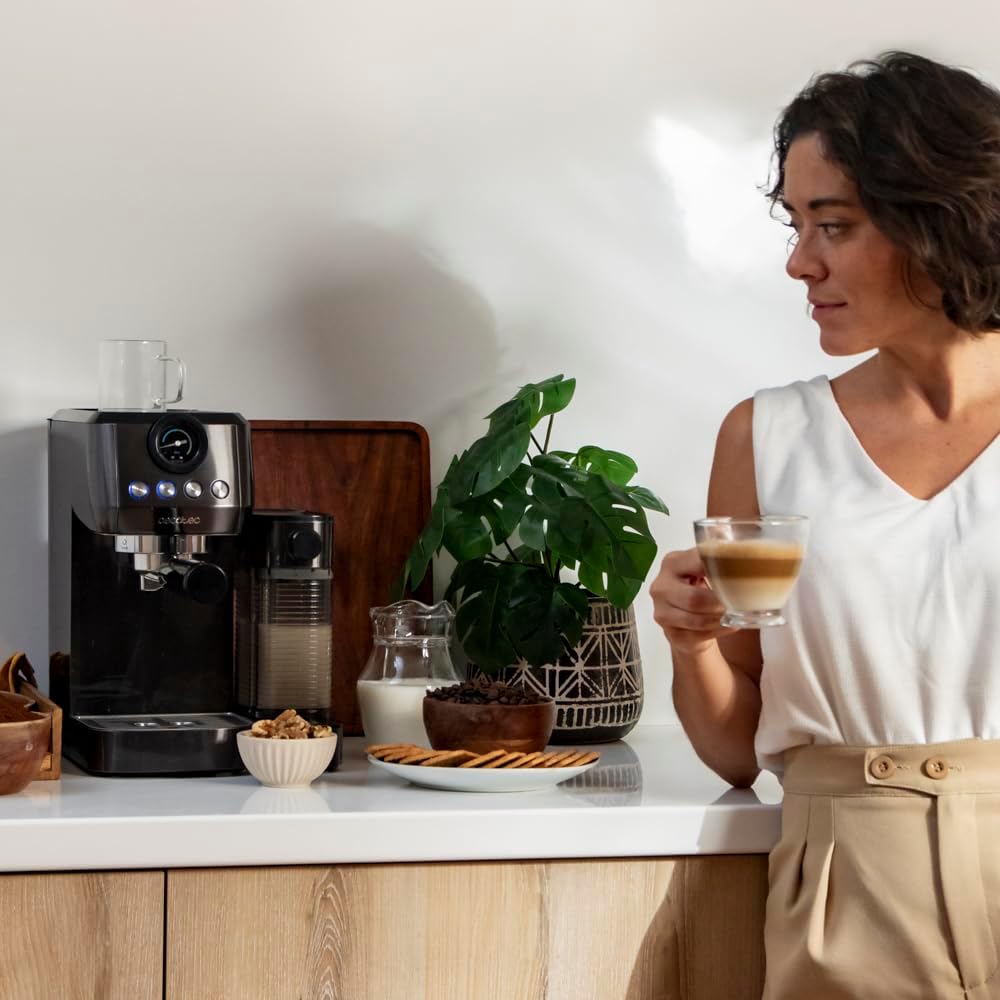 Cecotec semi-automatic espresso machine Power Espresso 20 Steel Pro Latte. 1350 W, Thermoblock, ForceAroma technology with 20 bars, full milk tank, instant cappuccino, cup warmer, double