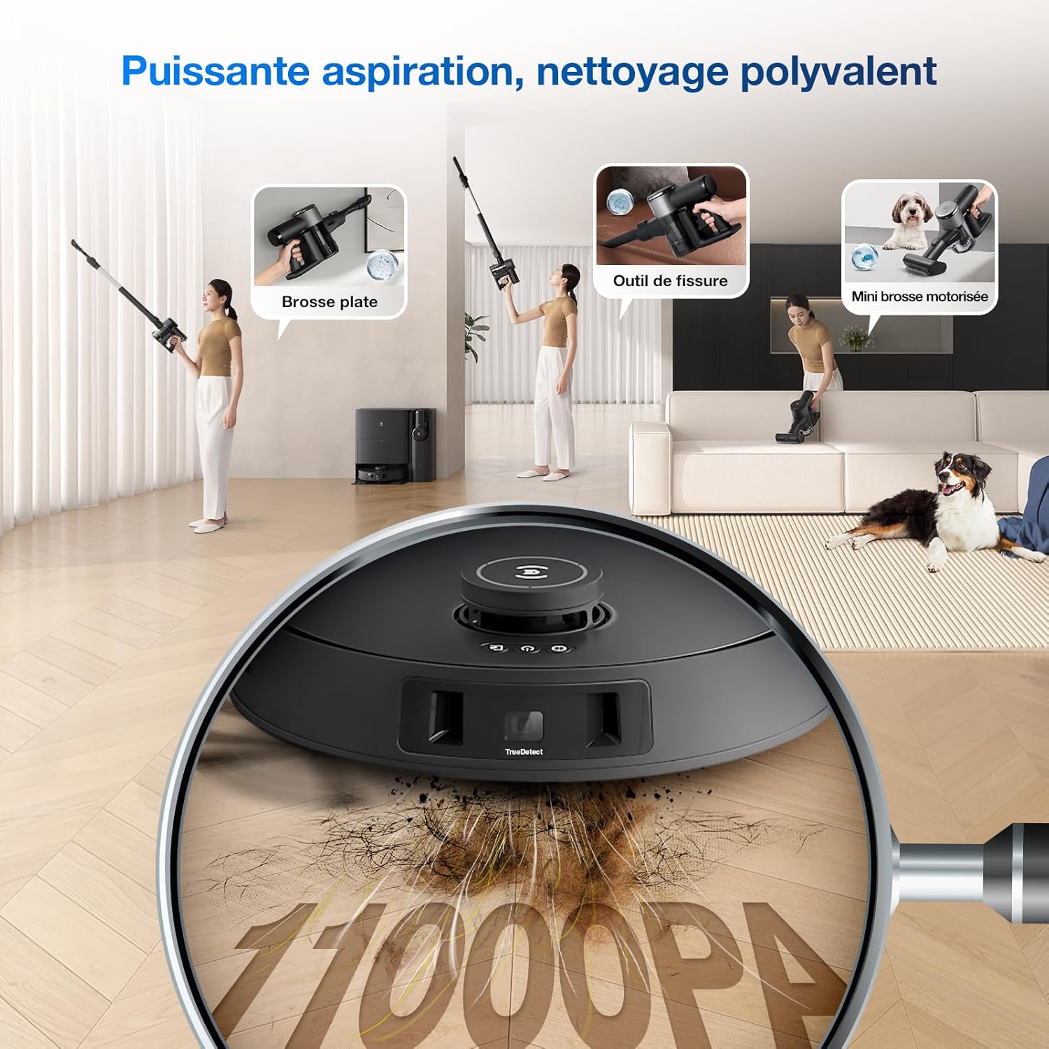 ECOVACS X8 PRO OMNI Robot Aspirateur Laveur avec Station Tout-En-Un, Puissance 18000Pa, Nettoyage Automatique Instantané OZMO ROLLER, Nettoyage à l'eau chaude 75℃, Ajout Solution Nettoyage Automatique