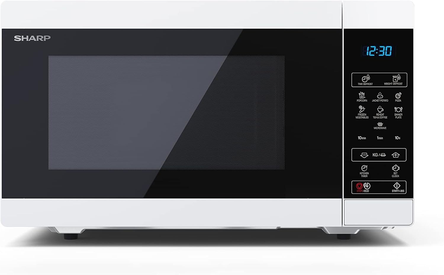 Sharp YC-MS51EB Micro-ondes sans grill de 25 litres, contrôle numérique, micro-ondes: 900 W, 5 niveaux de puissance micro-ondes, plaque tournante, serrure enfant, fonction ECO, couleur noire.