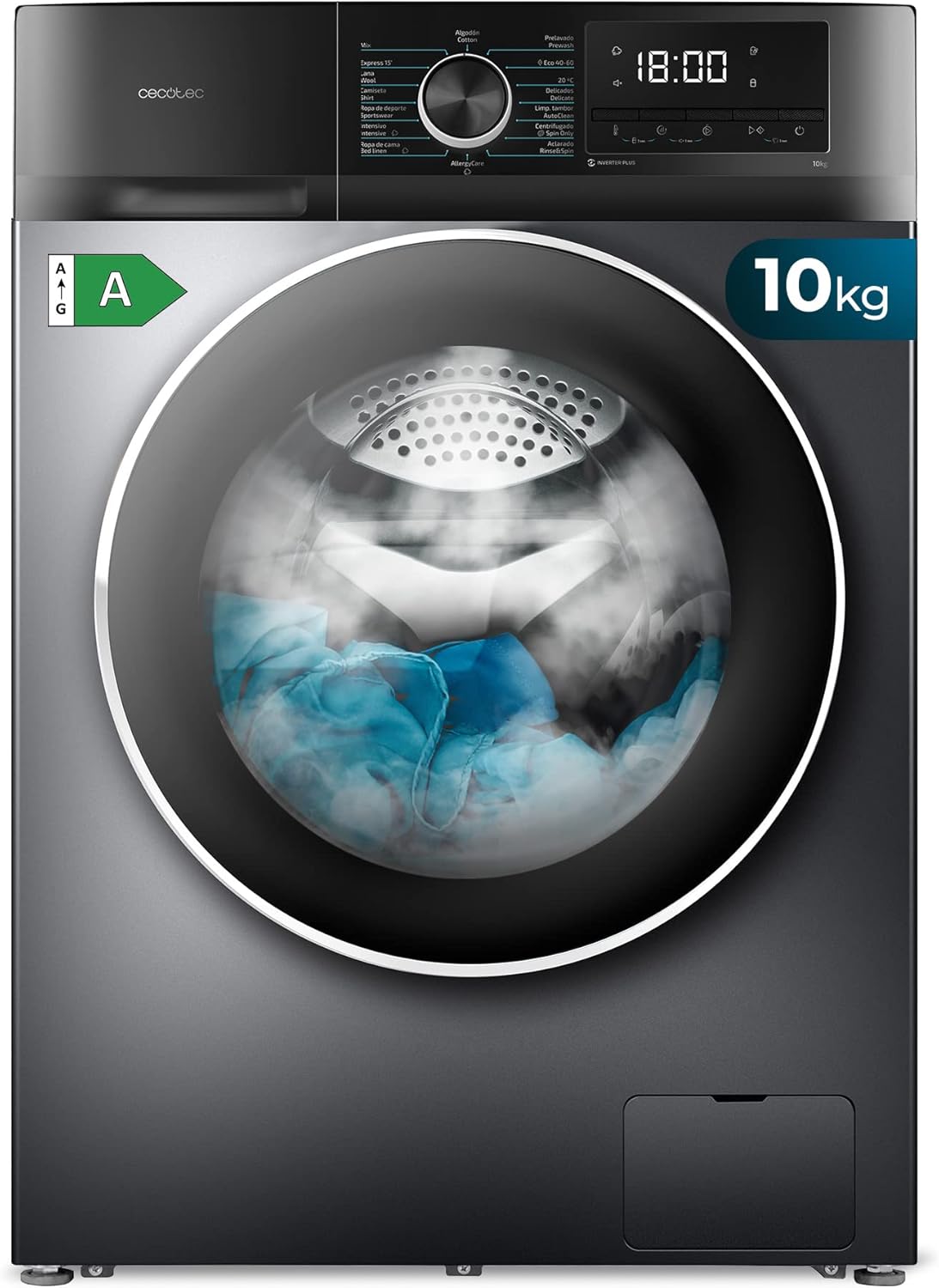Cecotec Lavadora 8 Kg Carga Frontal Bolero Dresscode 8500 Inverter A. 1900 W, 1400 rpm, Motor Inverter Plus, Bajo Consumo, 16 Programas, SteamMax, Delay Start, Blanco