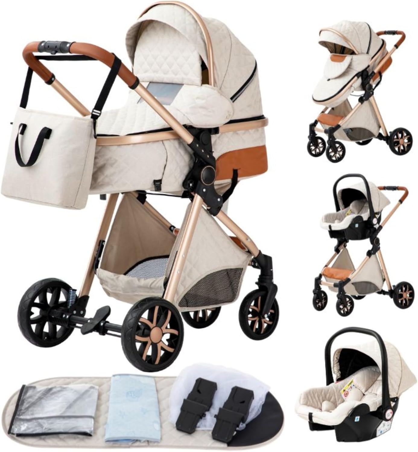 YAZOCO Poussettes 3 en 1 Citadines Poussettes Combinées Poussette Tricycle Baby Walker Poussette Haute Paysage Poussettes Pliantes Trolley Bébé Landau pour 0-36 (1 Noir)