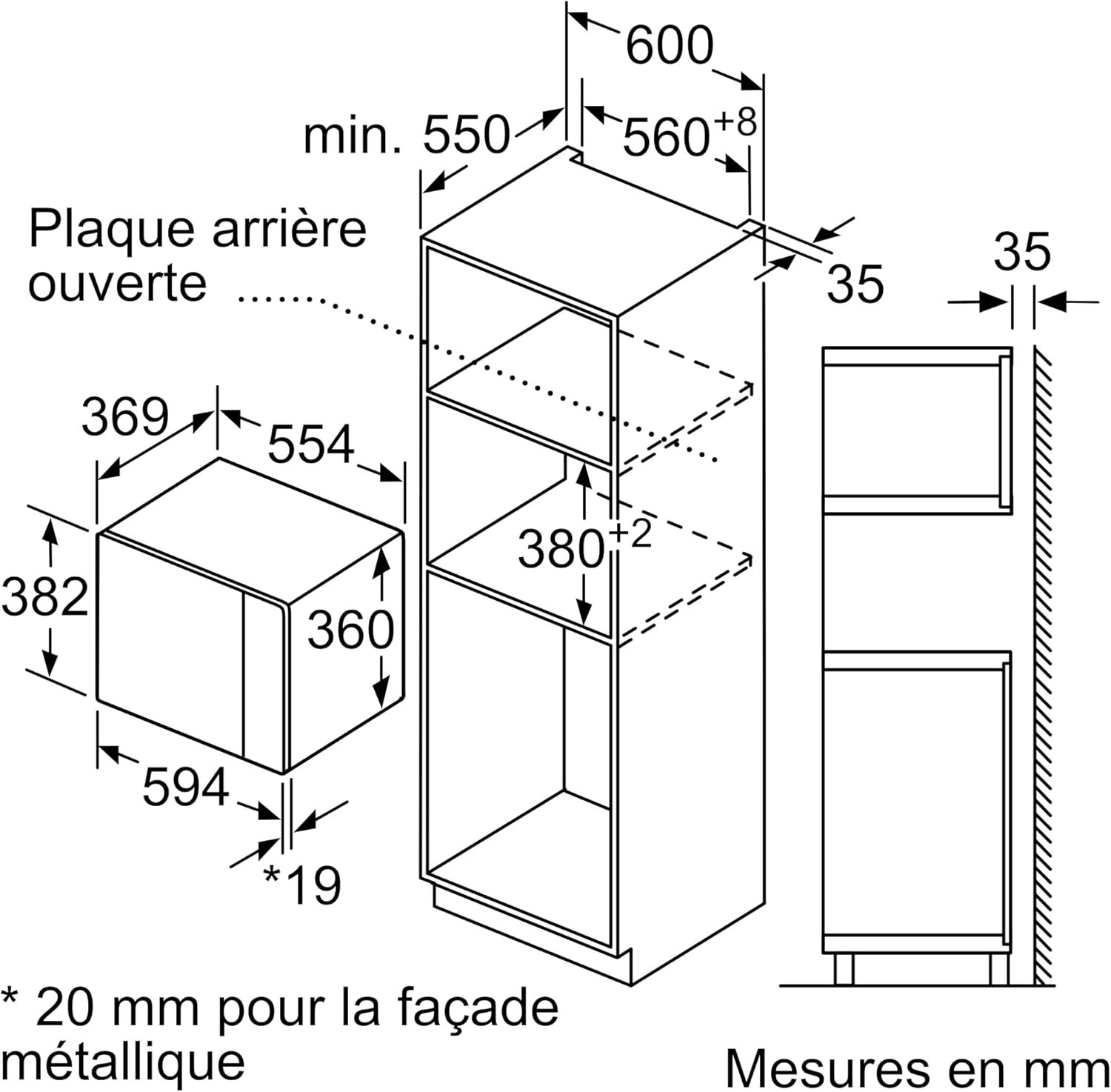 Bosch BFL634GS1 - Série 8 - Micro-ondes intégrable - 60 x 38 cm - 21 litres - Inox