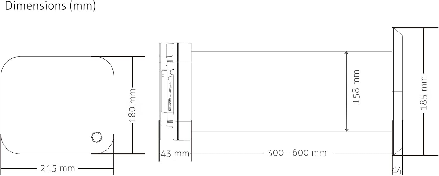 Turbionaire Trend HRV Unite de VMC Décentralisée, Récupérateur de Chaleur Céramique, Capteur d'Humidité, Télécommande, Minuterie, 8 Vitesses, Flux d'Air Réversible, 100 mm, Blanc, Silenciuse