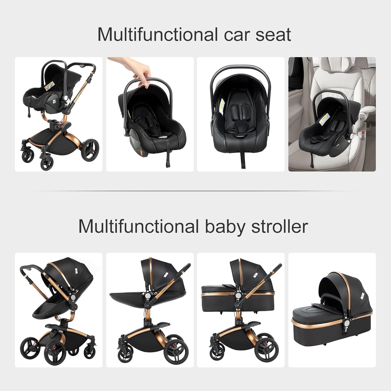 NADDLILY Poussette 3 en 1, Poussette Bebe avec Conception Portable Pliable en Un Clic, Pousette 3 en 1 avec Poussée Réversible Bidirectionnelle, Poussette Canne avec Accessoires (V9 Black)