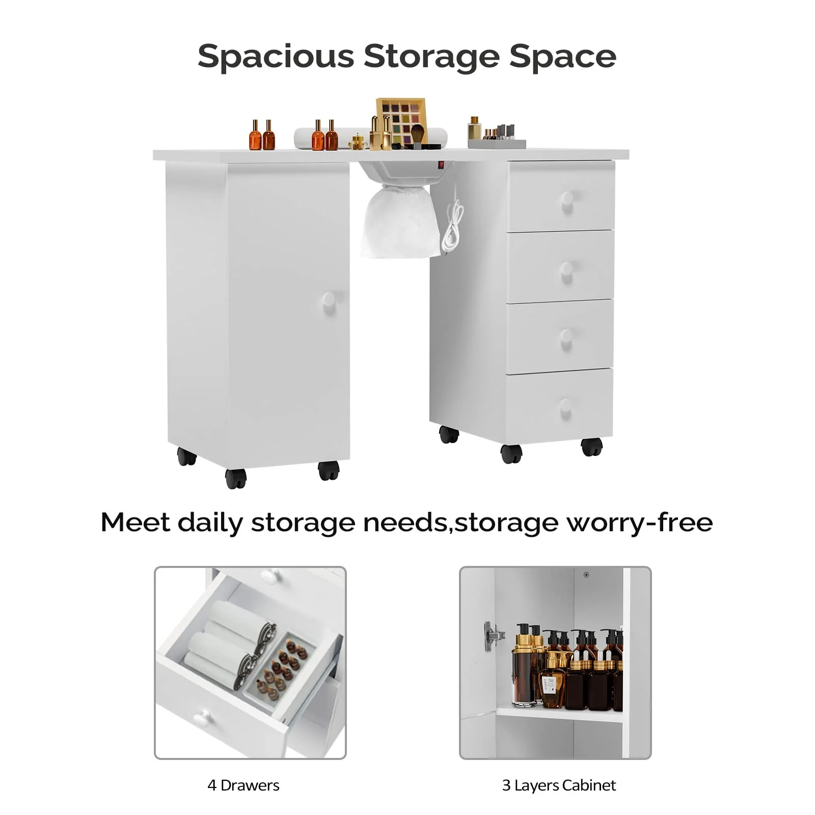 OmySalon Manicure Table Nail Desk w/Electric Downdraft Vent