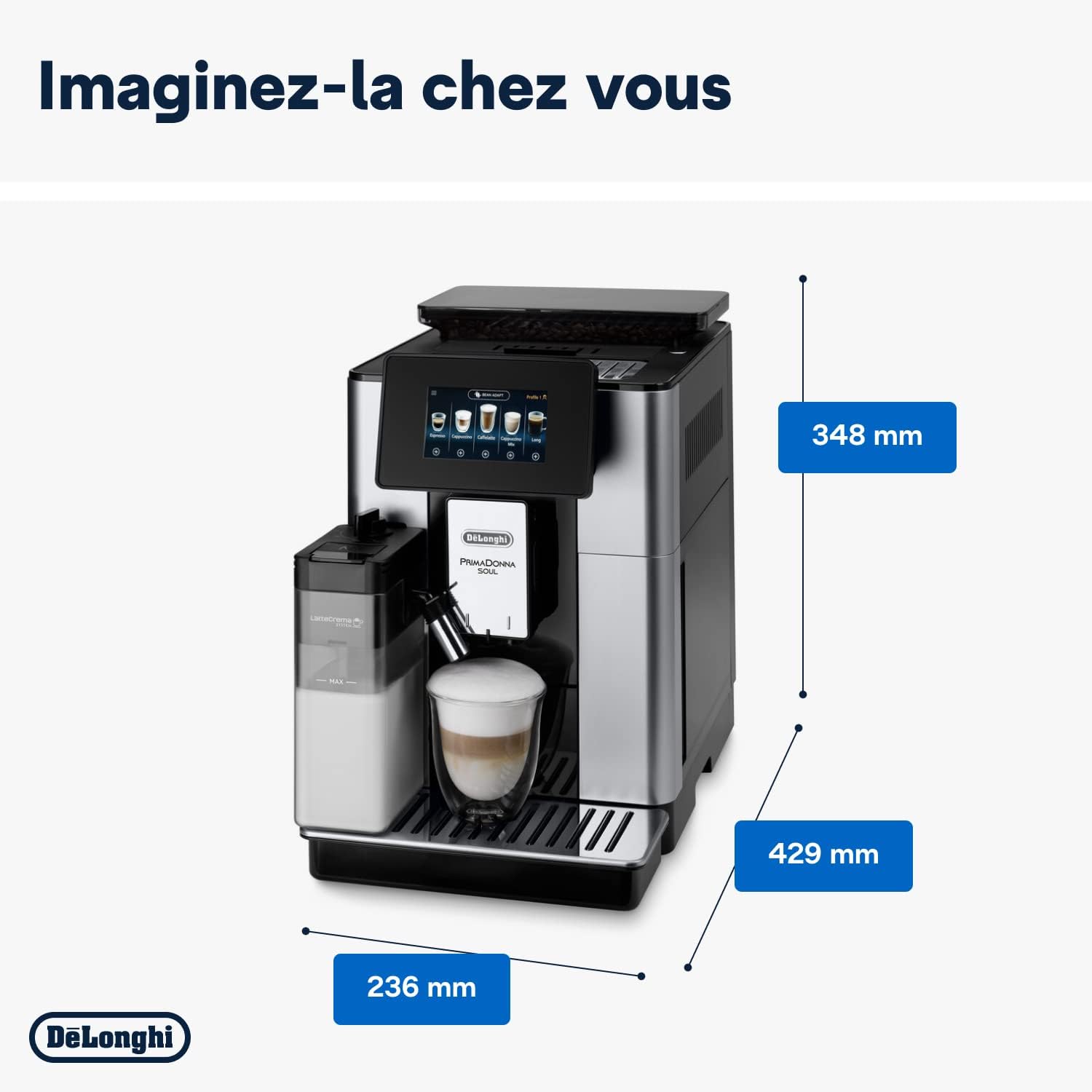 De'Longhi PrimaDonna Soul Machine a Café Grain ECAM612.55.SB, Machine Expresso et Cappucino, Technologie Exclusive Bean Adapt, Argent et Noir