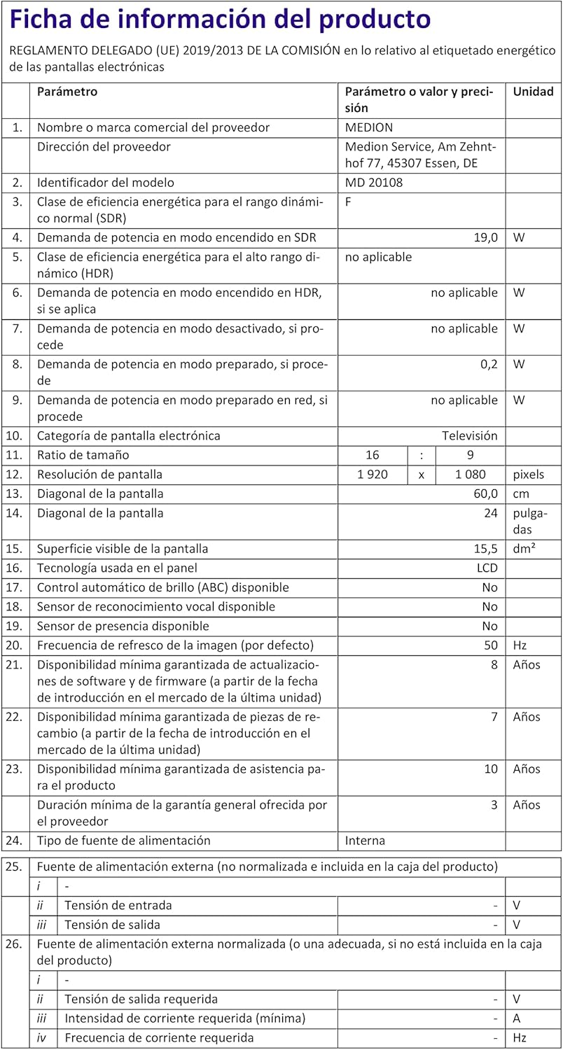 MEDION E14080 (MD 30224) Téléviseur Full HD 100,3 cm (40 Pouces) (Lecteur DVD intégré, récepteur Triple Tuner DVB-T2 DVB-C DVB-S2, 2 x HDMI, VGA, USB, Mediaplayer, CI+)