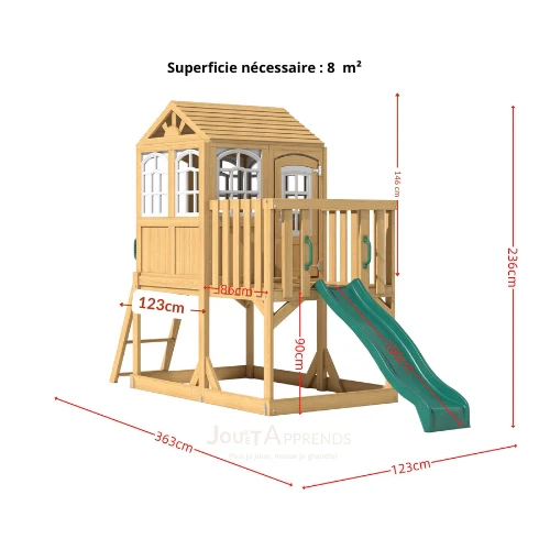 Aire de jeux enfant Montessori - 3 en 1 Balançoire, Toboggan, Cabane en bois modulable