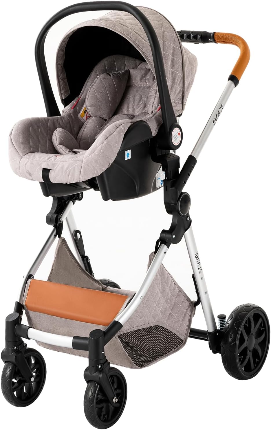 Magic ZC Poussette 3 en 1, Poussette Bebe avec Conception Portable Pliable en Un Clic, Pousette 3 en 1 avec Poussée Réversible Bidirectionnelle, Poussette Trio avec Accessoires (black gold 588)
