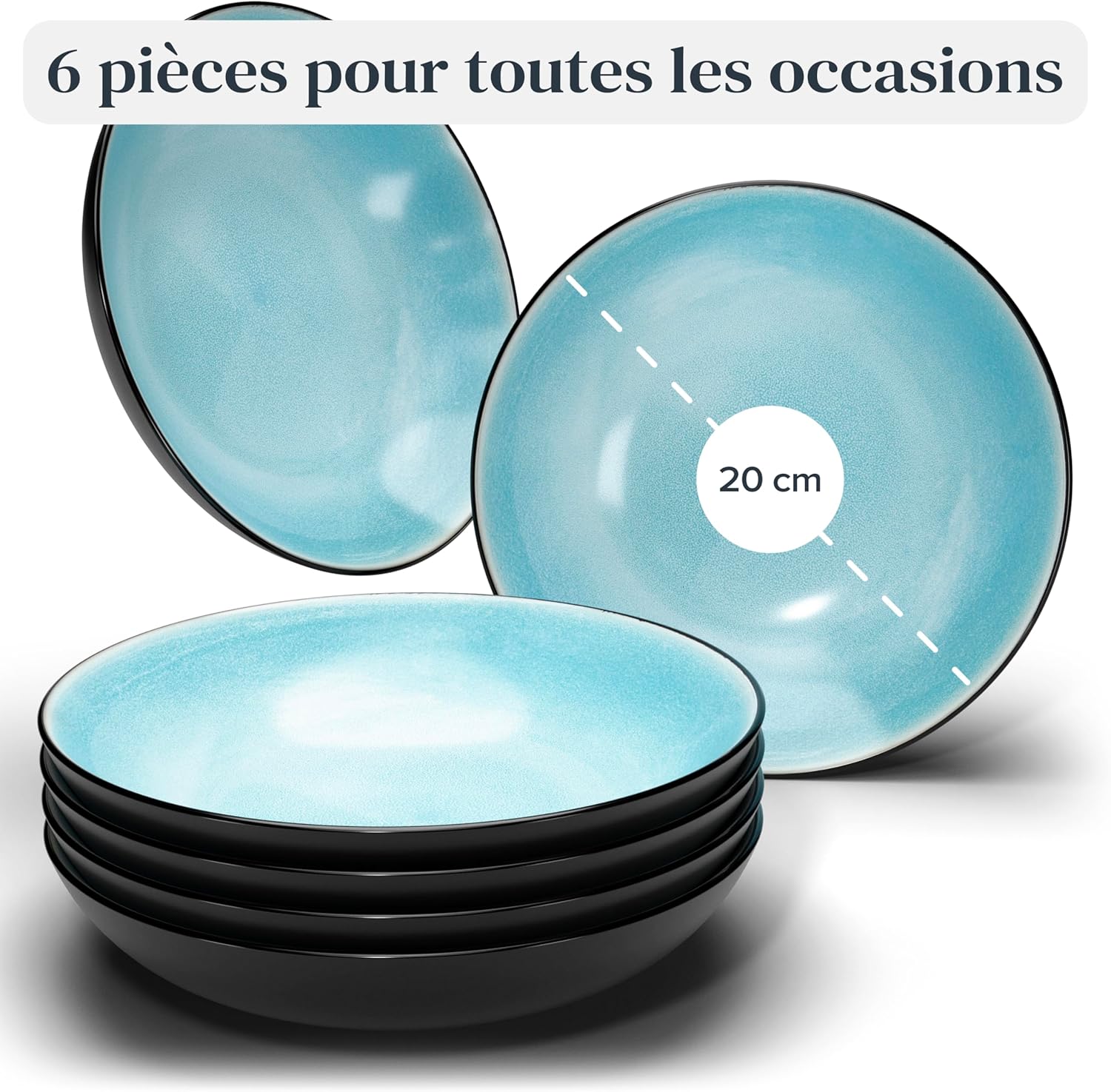 Service de Vaisselle en Grès Ibiza 36 pièces –Ensemble de Vaisselle pour 12 Personnes, Adapté au Lave-Vaisselle et au Micro-Ondes, Pure Living bleu fumé, Assiettes Service de Table