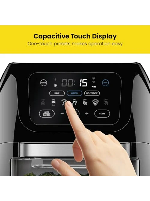 CHEFMAN Multifunctional Digital Air Fryer+ Rotisserie, Dehydrator, Convection Oven, 17 Touch Screen Presets Fry, Roast, Dehydrate, Bake, XL 10L Family Size, Auto Shutoff, Large Easy-View Window, Black