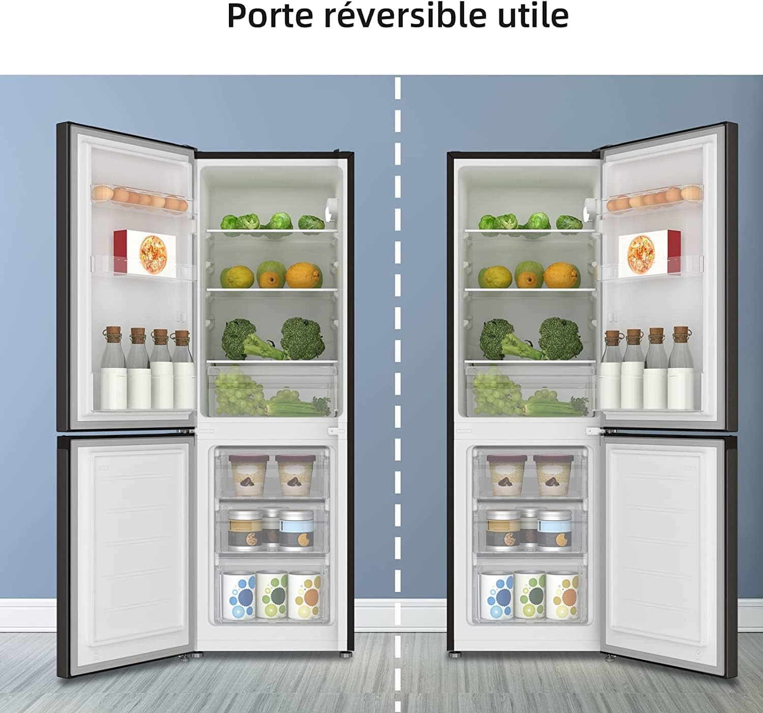 CHIQ Réfrigérateur autoportant 317L à Inverter, 322 l, sans givre, flux d'air multiple, congélation rapide, électronique tactile, compresseur avec garantie de 12 ans, efficacité améliorée, noir