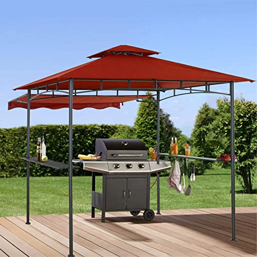 Double Tiered Grill Gazebo 11X 5, Outdoor BBQ Patio Canopy Tent with Stretchable Side Awning