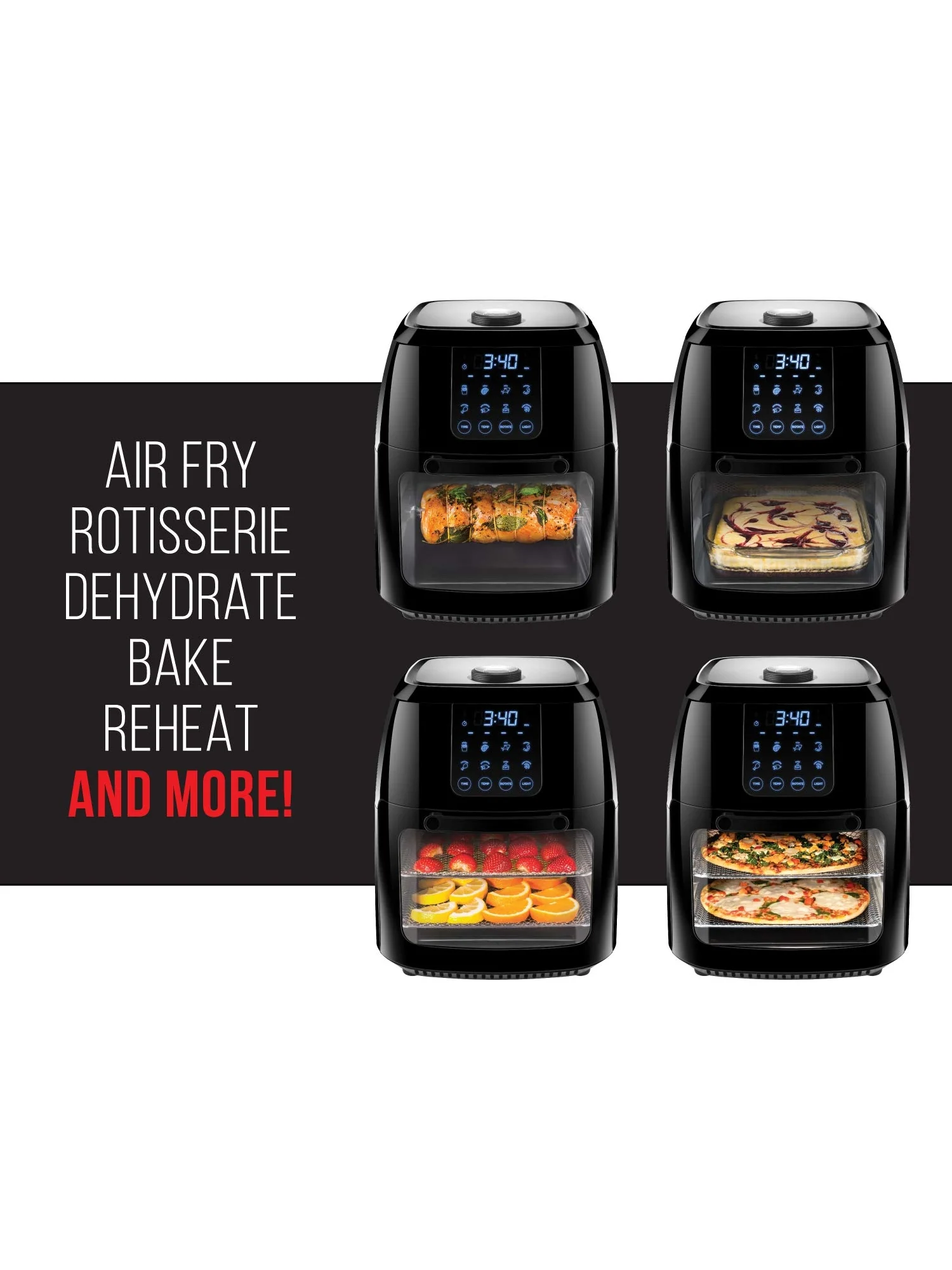 CHEFMAN Multifunctional Digital Air Fryer+ Rotisserie, Dehydrator, Convection Oven, 17 Touch Screen Presets Fry, Roast, Dehydrate, Bake, XL 10L Family Size, Auto Shutoff, Large Easy-View Window, Black
