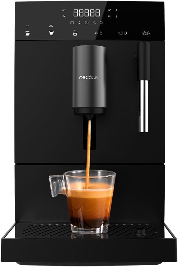Cecotec Cafetière Compacte Superautomatique avec Cuiseur Vapeur Compact Cremmaet. 1350W, 19 Barres, Système Thermoblock, Réservoir de Grains de Café de 150gr avec Broyeur et 1,1 L d'Eau