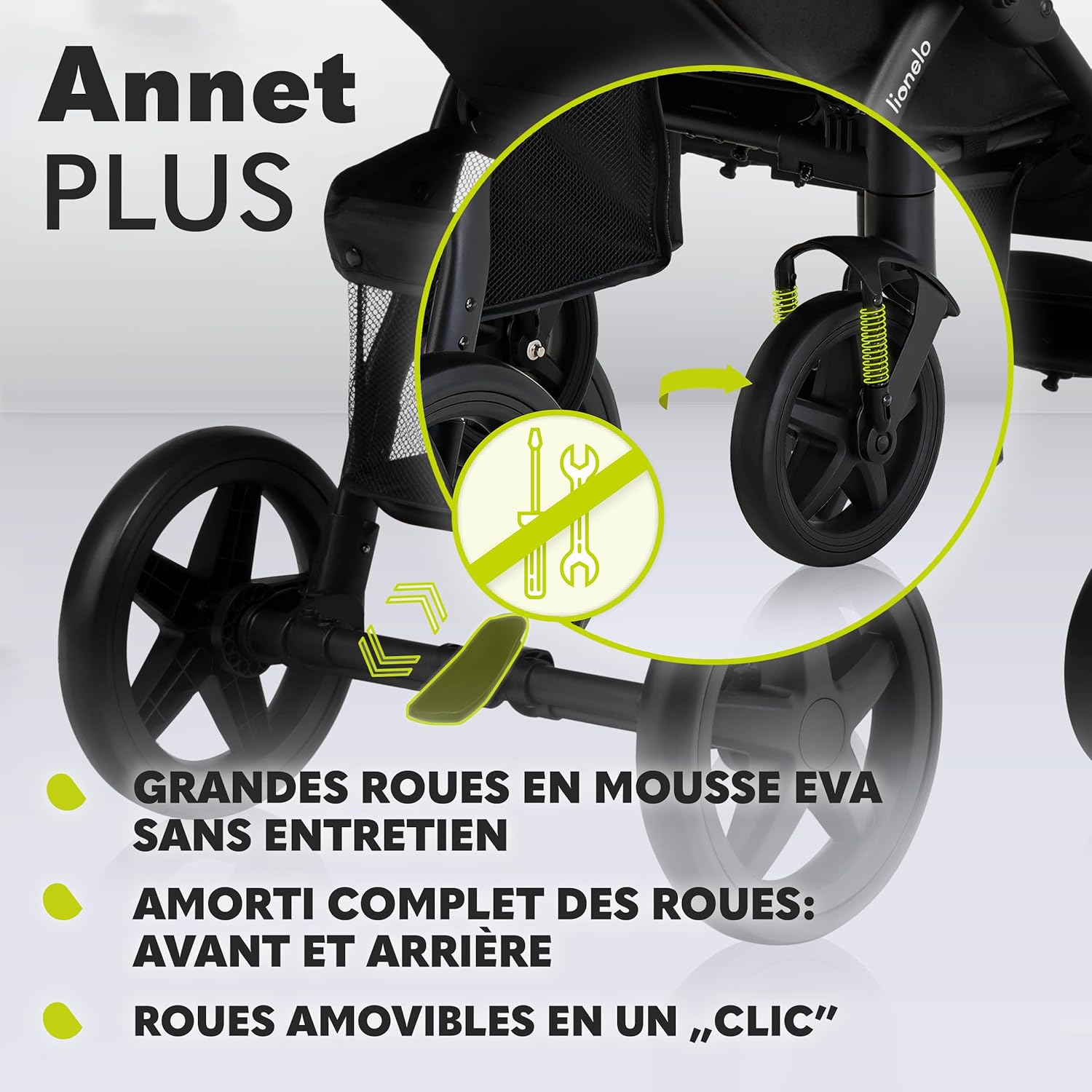 LIONELO Annet Plus poussette bebe à 22 kg, auvent avec fenêtre, roues EVA, chancelière moustiquaire porte-gobelet, réglage du dossier jusqu’à la position couchée (Dreamin, PLUS)