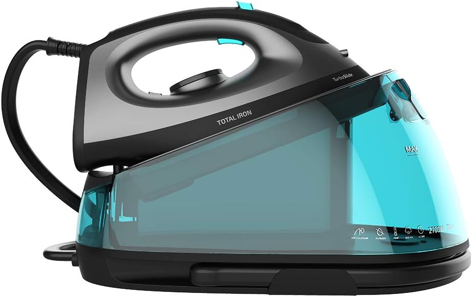 Cecotec Centrale vapeur intelligente Total Iron 10100 Pro. fer à repasser vertical et horizontal, aspiration et soufflerie, 5 programmes pour 5 tissus, 220 g/min et 5 bars.