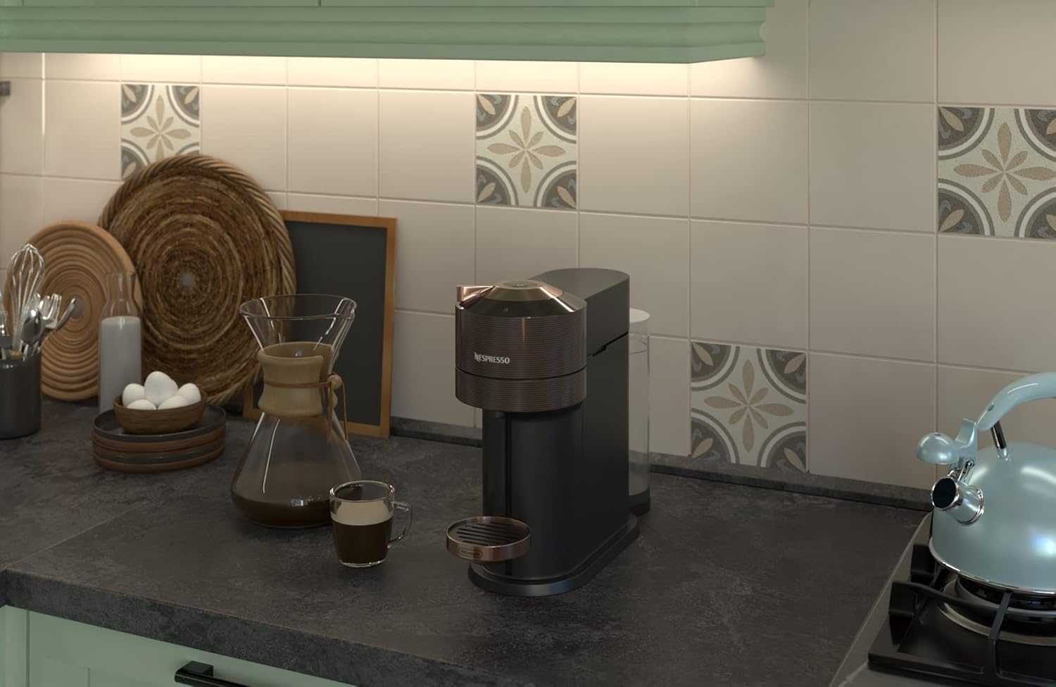 Nespresso Machine à café à capsules DeLonghi ENV 120.BWAE Vertuo Next Premium avec mousseur à lait, marron