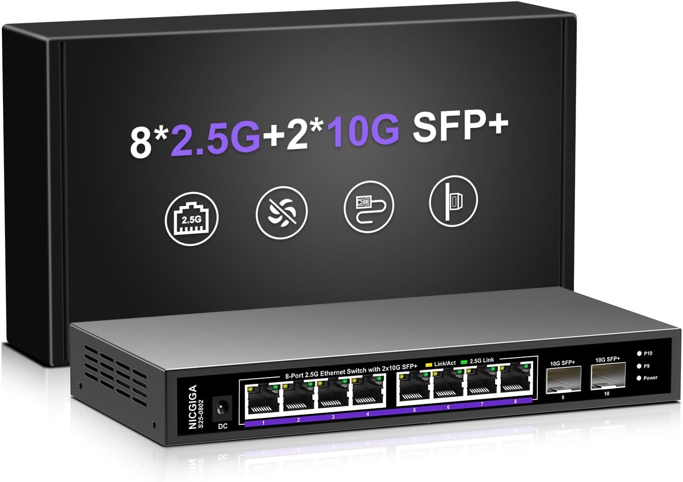 16 ports 2,5 G ➕ commutateur Ethernet SFP+ 2 ports 10 G, commutateur réseau NICGIGA 18 ports 2,5 Gb non géré, Plug & Play, montage sur bureau ou rack 19 pouces, conception métallique sans ventilateur.