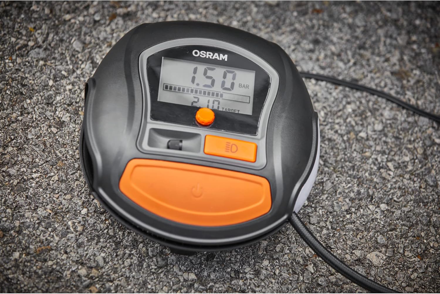 OSRAM TYREinflate Connect 650, compresseur de pneu numérique avec arrêt automatique et lumière LED, compresseur portable 12V pour pneus de voiture, connexion électrique via allume-cigare