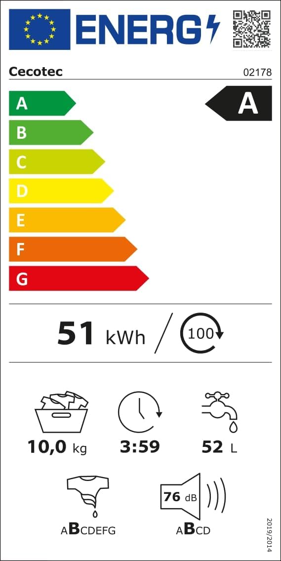 Cecotec Lavadora 8 Kg Carga Frontal Bolero Dresscode 8500 Inverter A. 1900 W, 1400 rpm, Motor Inverter Plus, Bajo Consumo, 16 Programas, SteamMax, Delay Start, Blanco