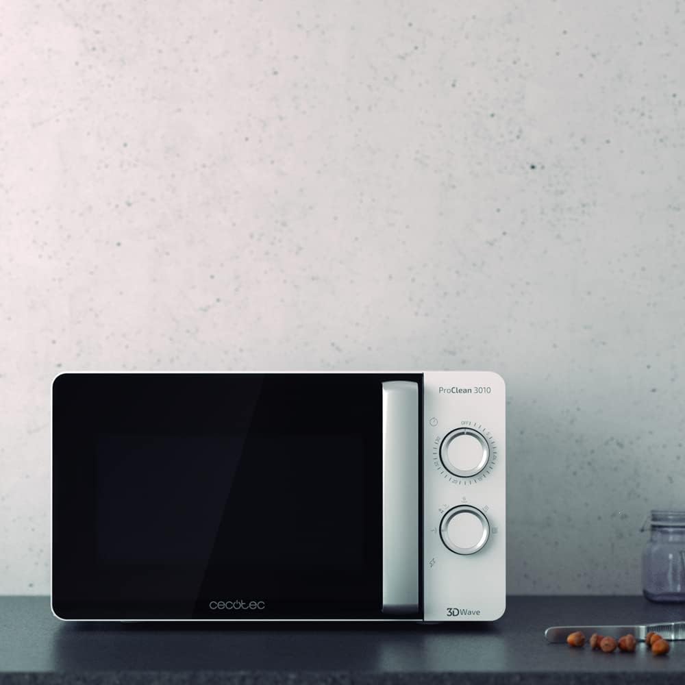 Cecotec Four à micro-ondes ProClean 9110 FullINOX avec grill 1000 W, 30 litres, 5 niveaux de puissance, 8 programmes, minuterie de 60 minutes, revêtement Ready2Clean, design avant miroir