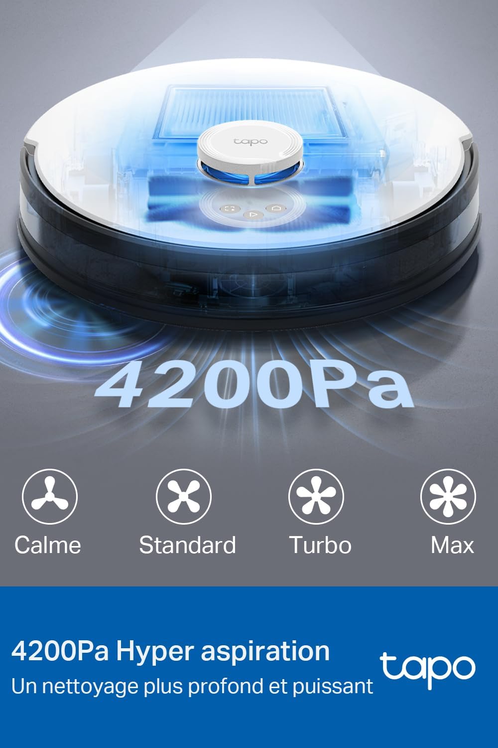 Tapo Aspirateur Robot Laveur 2 en 1 RV20Max Plus, Vidage Automatique, Silencieux Ultra Fin, Ultra puissante de 5300Pa, Navigation LiDAR, Auto-Charge Autonomie 180min, Tapis et Poils d'animaux