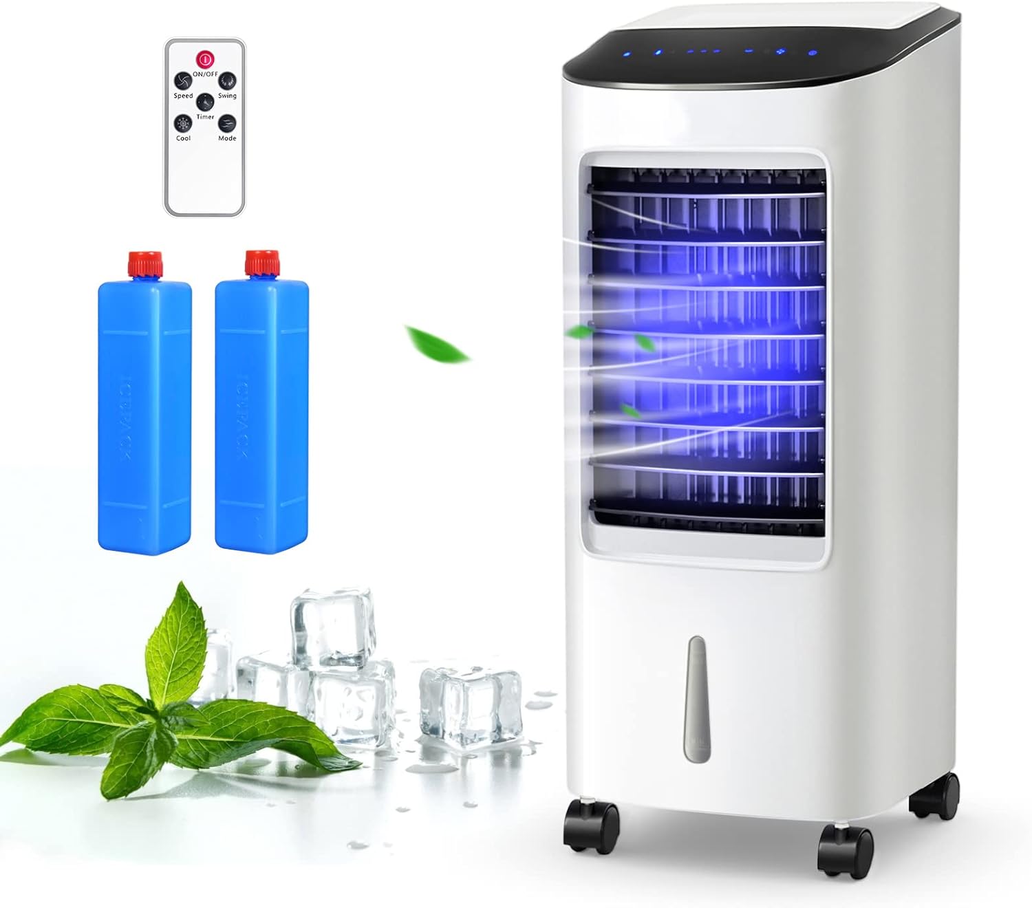 RELAX4LIFE Rafraîchisseur d’Air Mobile avec Humidificateur et Purificateur, 3 Mode de Vitesse, Climatiseur avec Réservoir d'Eau 8L et Filtre Amovible et Lavable pour Chambre, Bureau, Salon