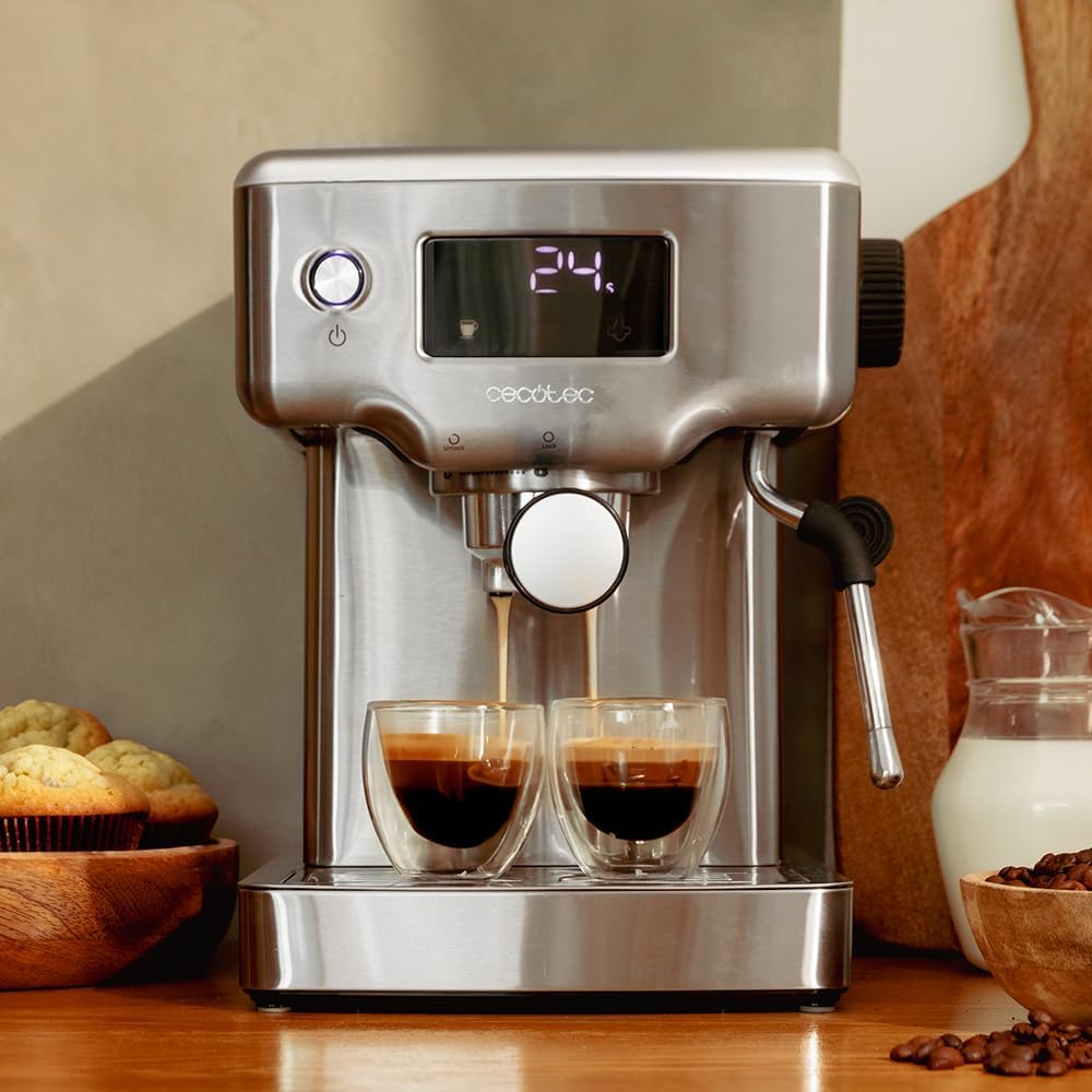 Cecotec Machine à café Express Power Espresso 20 Barista Cream. 2 Thermoblocks, 20Bars, Manomètre, Mode Auto pour 1 et 2 Café(s), Buse vapeur Orientable, Conduit pour Infusions, 2900W.
