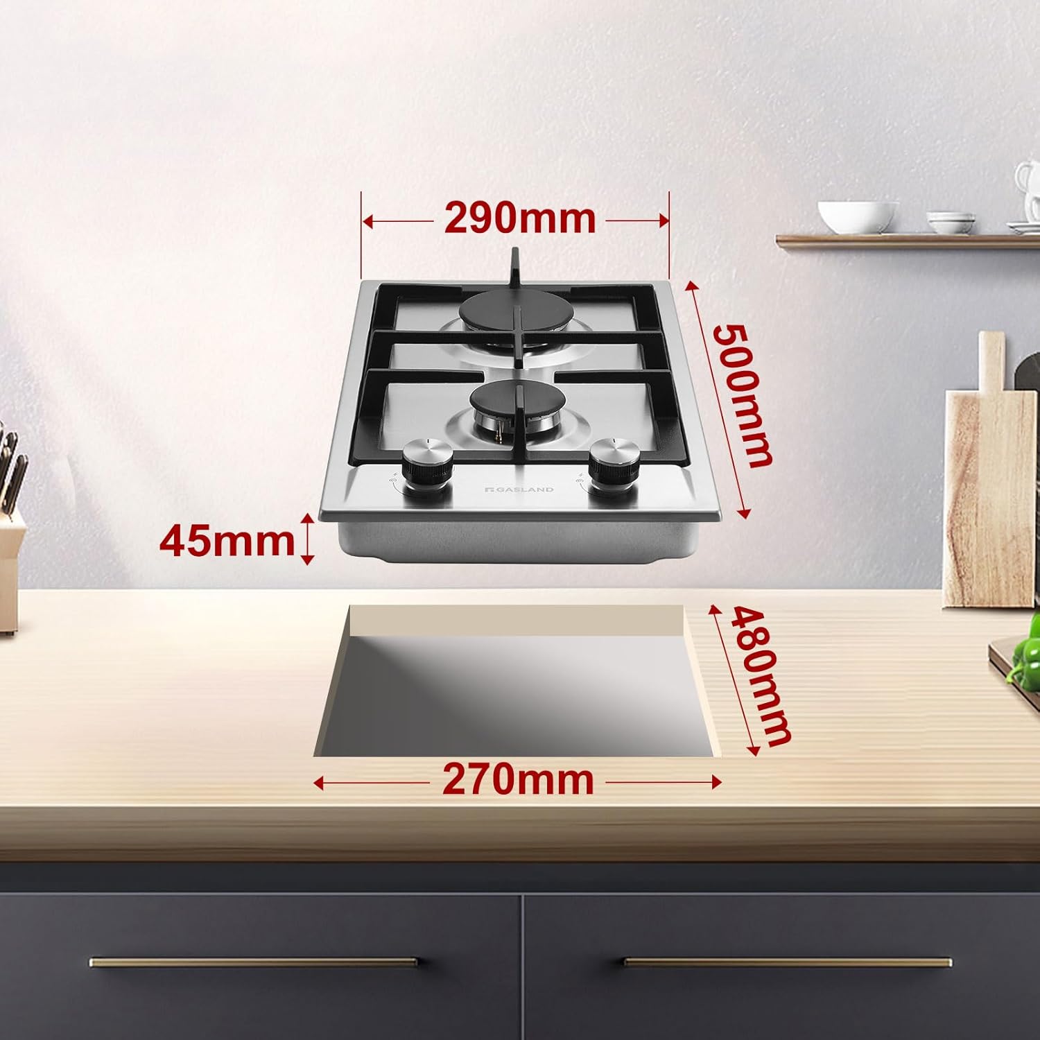 GASLAND GH2805BG1FC Table de cuisson à gaz 5 feux, Cuisinière à gaz avec brûleur wok, Table de cuisson à gaz encastrable, 76cm noir Cuisinière à gaz en verre, Cuisinière à gaz 10,4KW, GPL/NG