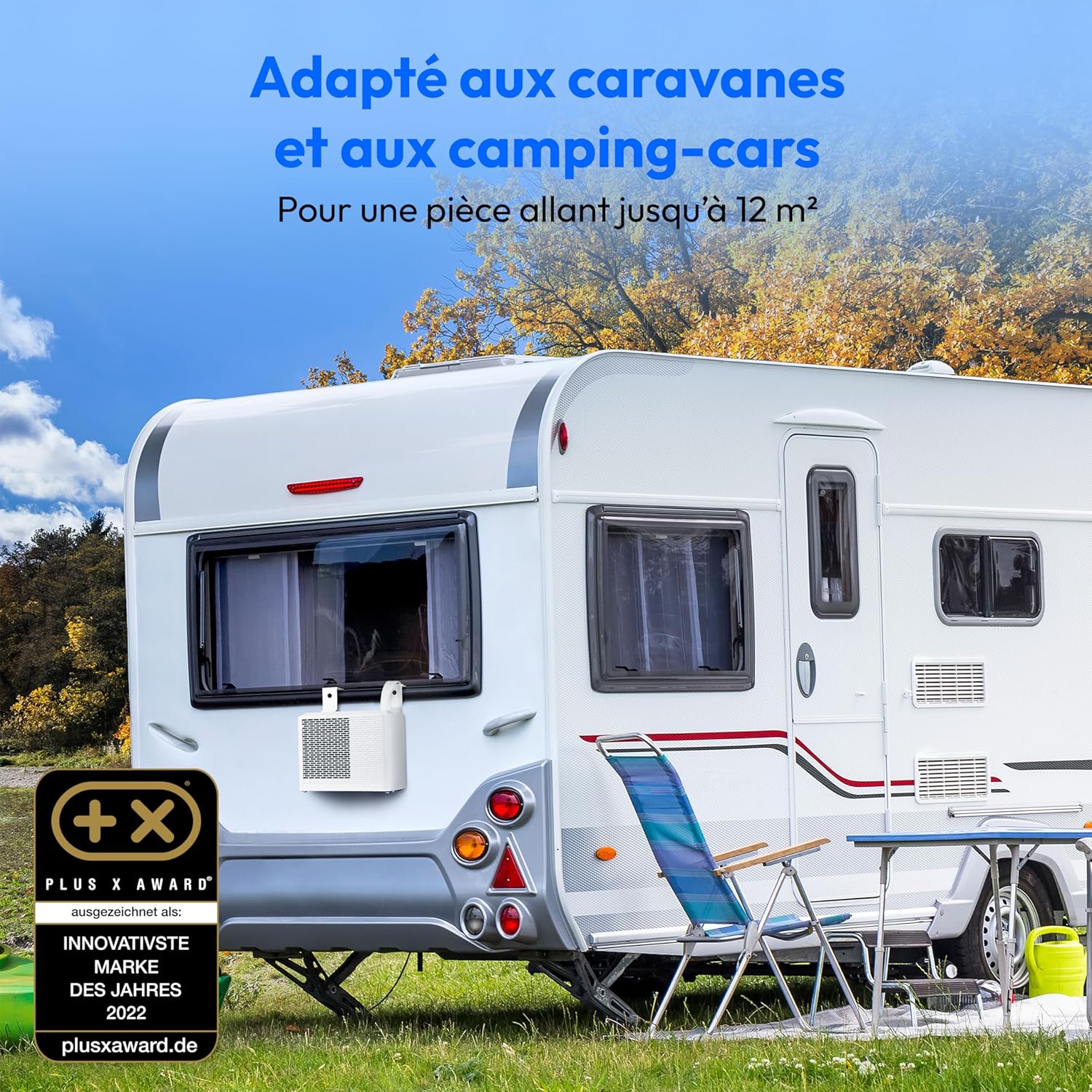 MEDION Smart Climatiseur Split P502 (5000 BTU, 3-en-1, Refroidir, Déshumidification, Ventilation, pour caravane, camping-car, kit de joint de fenêtre, mode sommeil, contrôle Wifi, Écran, MD 37735)