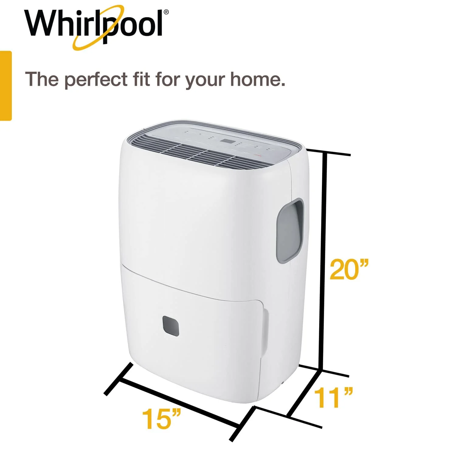 Whirlpool 20-Pint Portable Dehumidifier with Auto-Shutoff & Timer, Home Dehumidifier and Moisture Absorber For Basement, Garage, Living Room in White